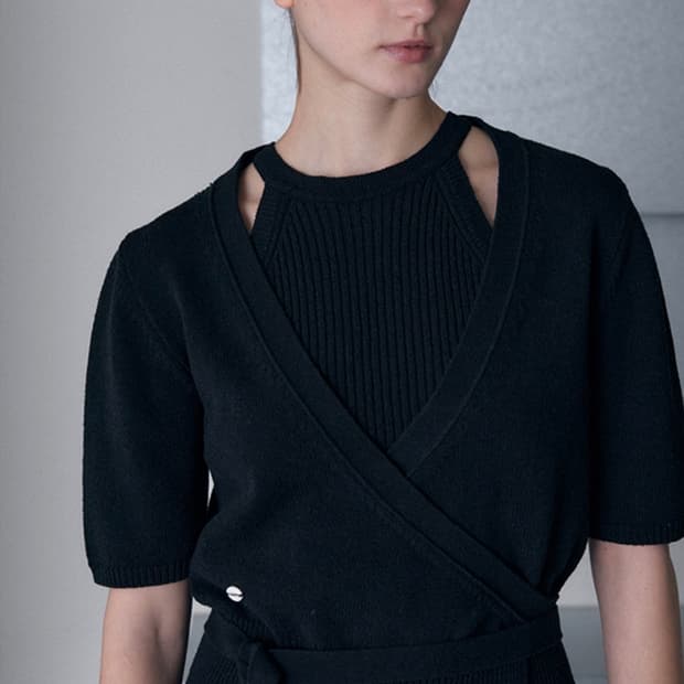 보카바카 반팔 니트 랩 가디건+홀터 슬리브리스 SET