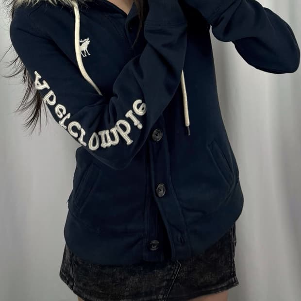 아베크롬비 네이비 버튼 퍼 후드 자켓