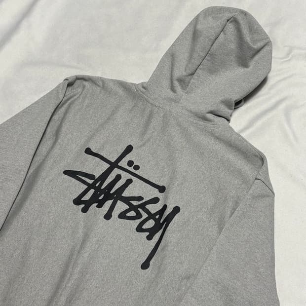 L 스투시 빅로고 그레이 후드티