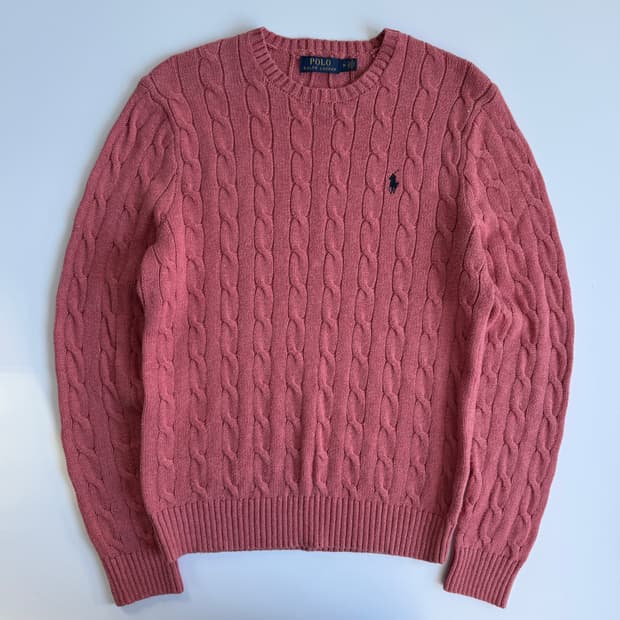 Polo  폴로 랄프로렌 자수 코튼 핑크 꽈배기 니트 