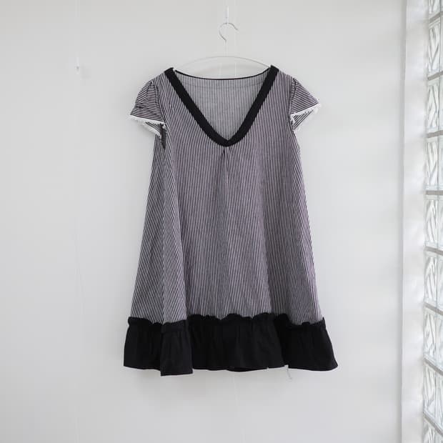Stripped frill V-neck one-piece