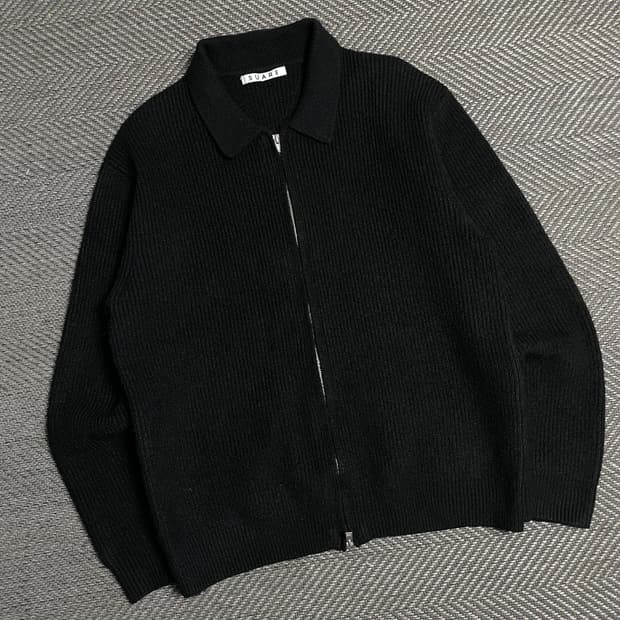 수아레 미니멀 파인울 투웨이 니트 카라 집업 자켓y 5175