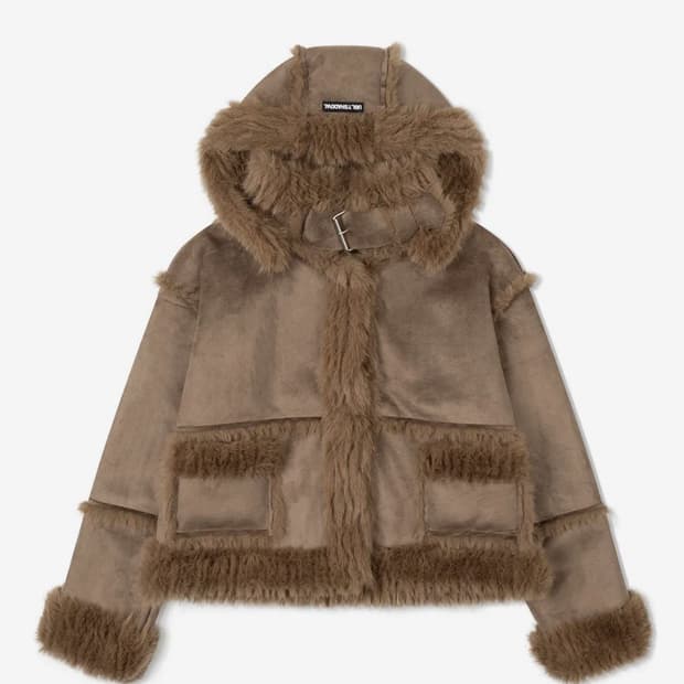 HOODED REVERSIBLE SHEARLING JACKET(BROWN