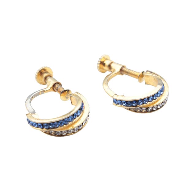 블루 화이트 스트라스 귀걸이