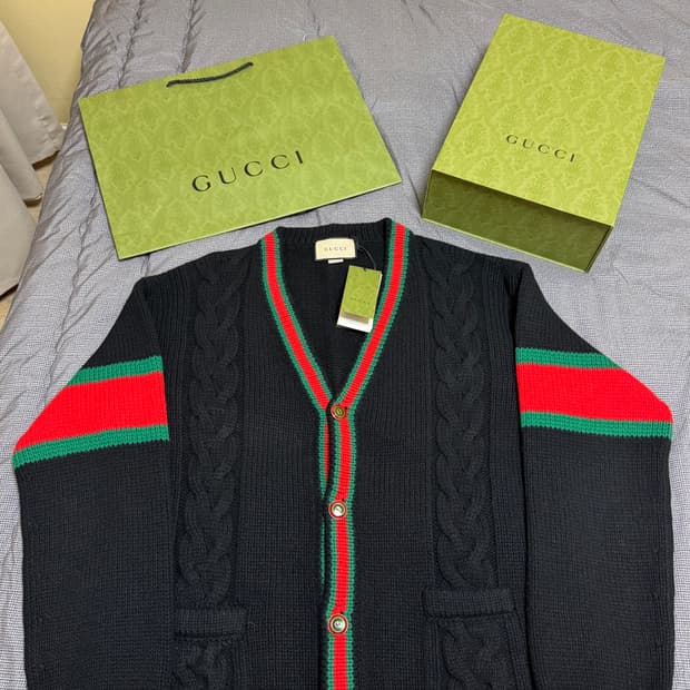 구찌 웹 울 가디건(풀박)  XL