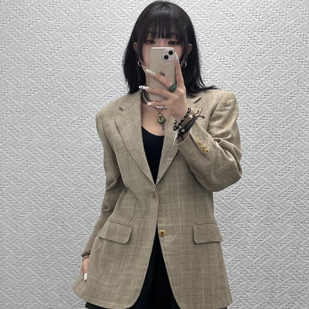 버버리 빈티지 모던캐주얼 울린넨 체크 블레이저 자켓 95 C10980