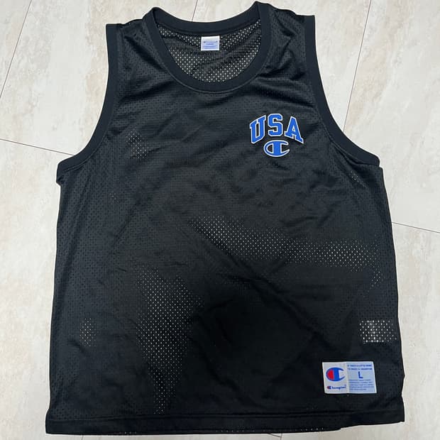 챔피언 USA 네이비 메쉬 농구 나시 L