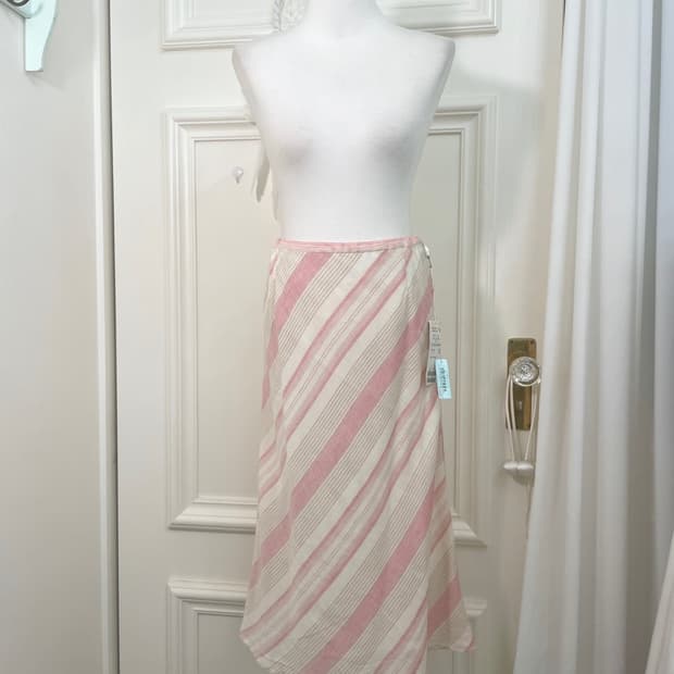 ivory pink stripe linen skirt