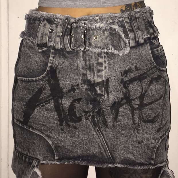24ans 워싱 데님 벨티드 미니스커트 데미지 빈티지룩