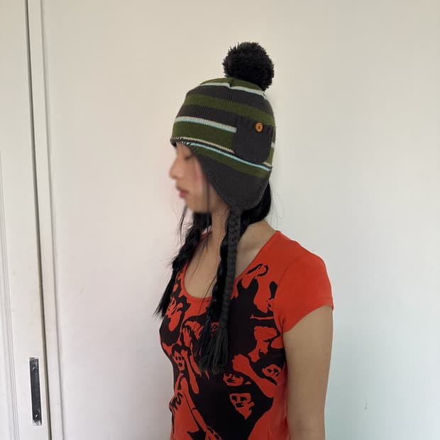 빈티지 이어플랩 방울비니