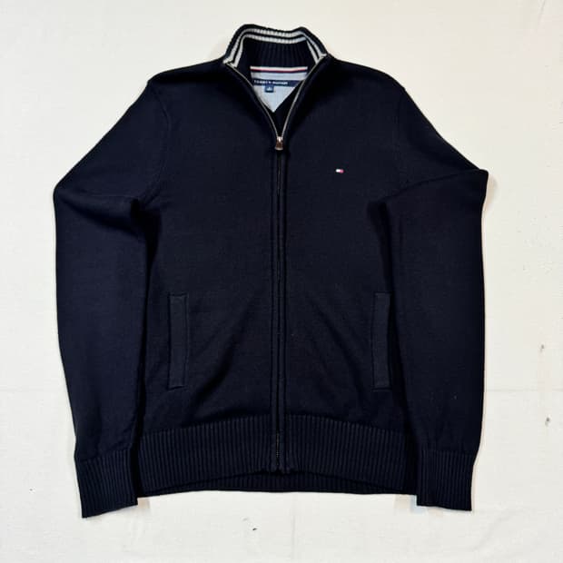 M) 타미힐피거 프리미엄코튼 니트 집업 블랙