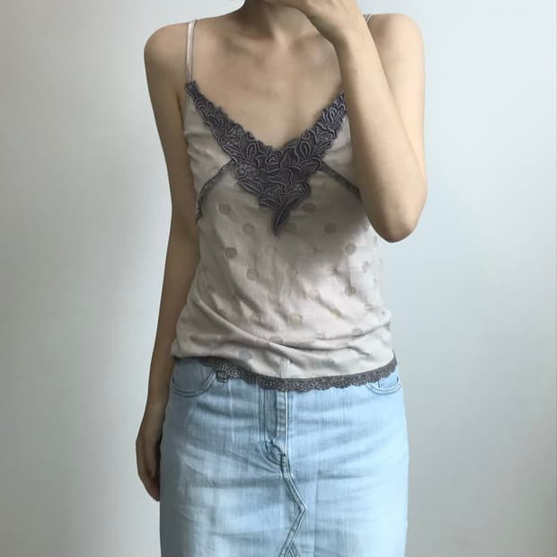 빈티지 자수 도트 나시