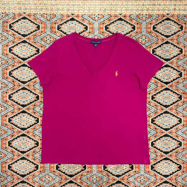 폴로랄프로렌 핑크 딥 브이넥 반팔티셔츠 여성L