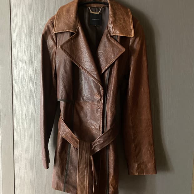 COMPAGNA 브라운 레더 벨티드 자켓 꼼빠냐 가죽자켓