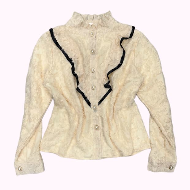 flower fur pattern ruffle blouse