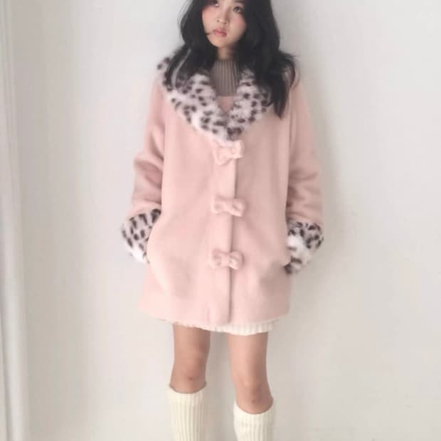 sicastra 핑크 호피 코트 히메갸루 로걀 갸루 레오파드 리즈리사깔
