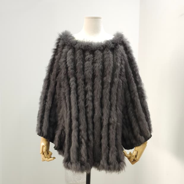 프랑스산 리얼 래빗퍼 100% 니트 케이프 판초