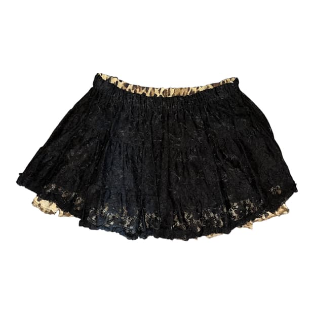 리버시블 호피 레이스 밴딩 캉캉 스커트 갸루y2k키치
