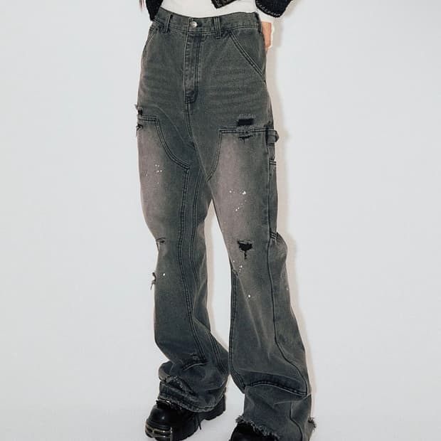 스키즘인듀싱 DOUBLE KNEE BOOT CUT JEANS