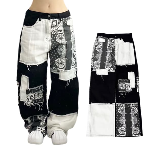 반다나 패치워크 리메이크 와이드 팬츠