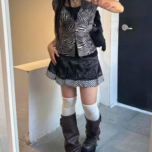 세트 판매 지브라 패턴 스커트 블라우스 나시 핀터깔