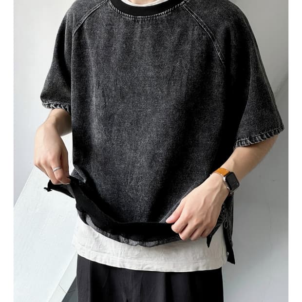 Denim design side zip pullover top