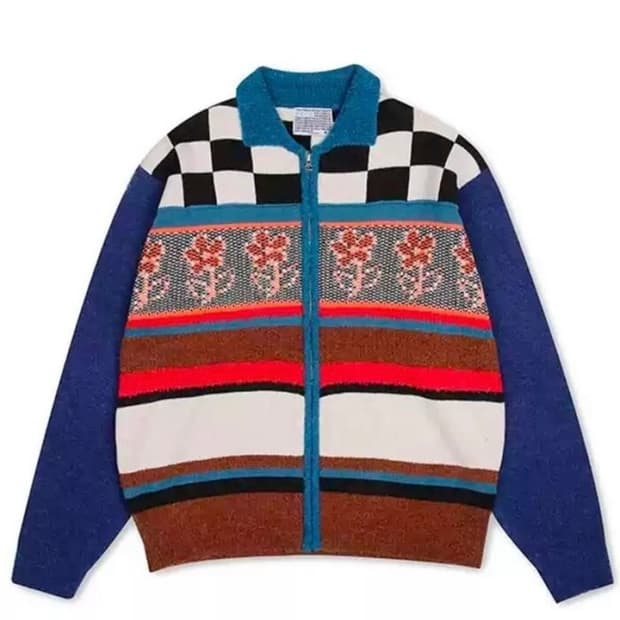 YOUTH BATH 유쓰배쓰 카라 체커보드 가디건 네이비 집업 L