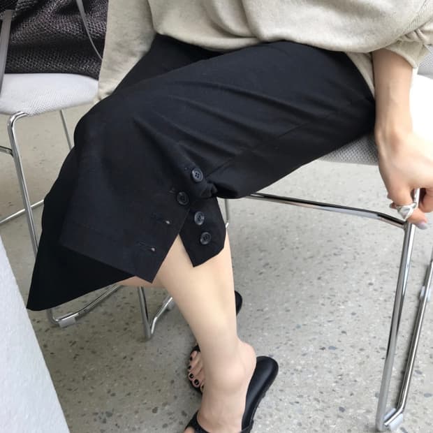 버튼 카프리팬츠 블랙 산코파퓨엘라st