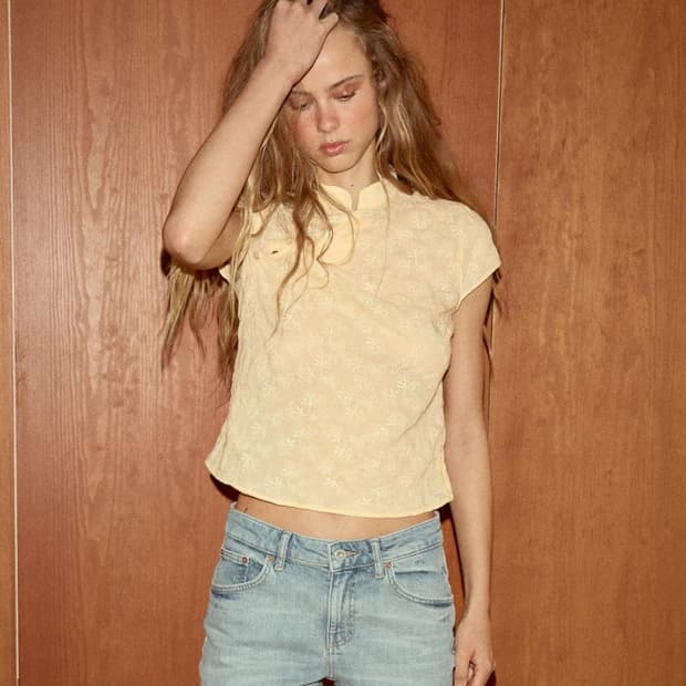 ZARA 자라 자수 차이나 칼라 셔츠