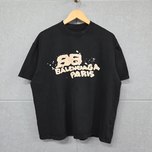 발렌시아가 88 파리 로고 오버핏 반팔 티셔츠 블랙