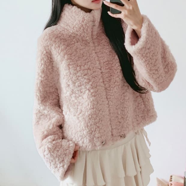 밀크코코아 핑크 무스탕 퍼자켓