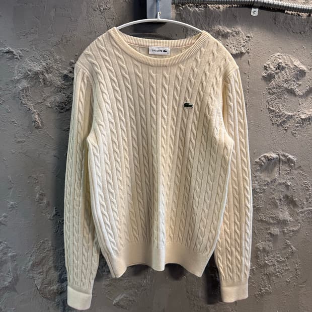 라코스테 LACOSTE 케이블 니트 울 스웨터 아이보리 36