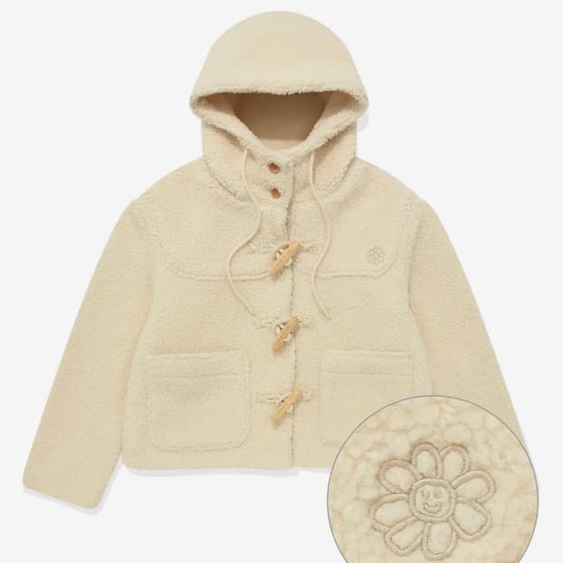 와키윌리 우먼스 플로리 플리스 후드 더플 자켓 아이보리