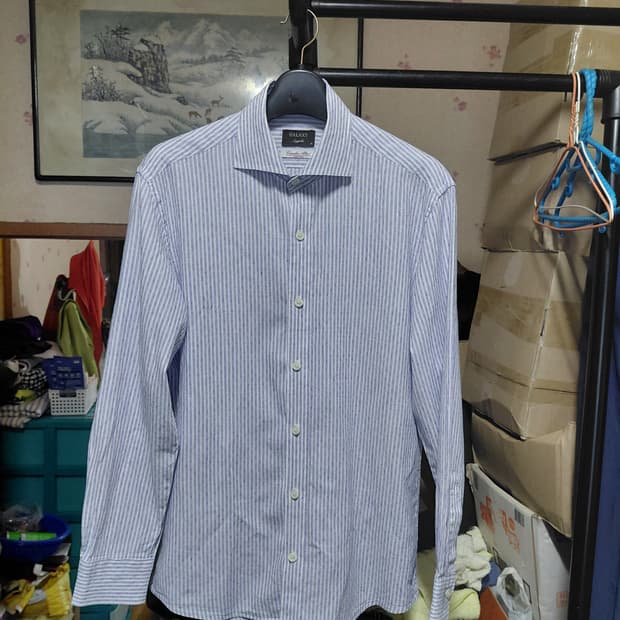 [갤럭시]수젤로 면,마 혼방 블루 도비 스트라이프 셔츠 95