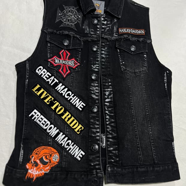 블랙워싱 스컬 데님조끼 L 