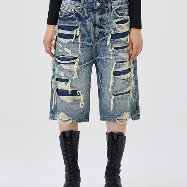 스모크라이즈 HEAVY REPAIR DENIM SHORTS 청바지 28