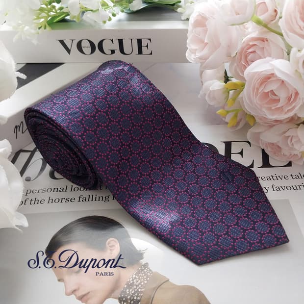 듀퐁 실크 네이비 도트 패턴 넥타이 8.3cm A+등급 K2168
