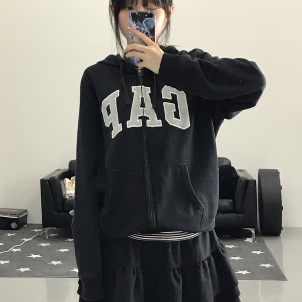 Gap Black Graphic Zip Up Hoodies