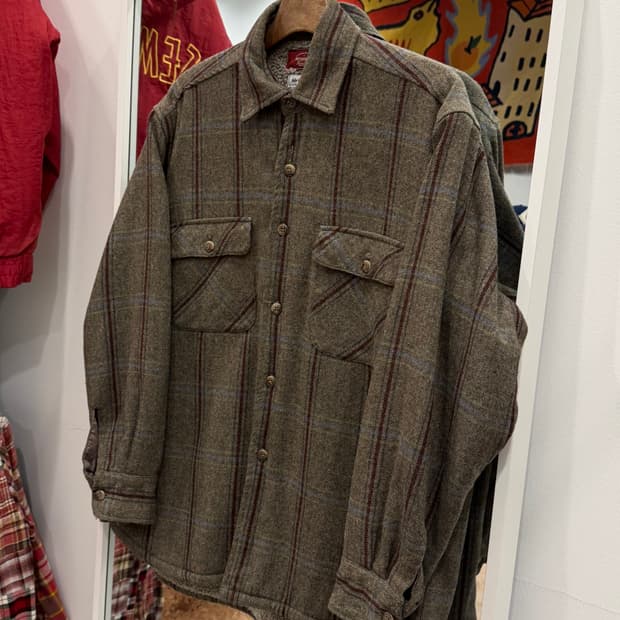 Vtg 빈티지 쉐르파 울 체크 셔츠 (Fabric by Italy)