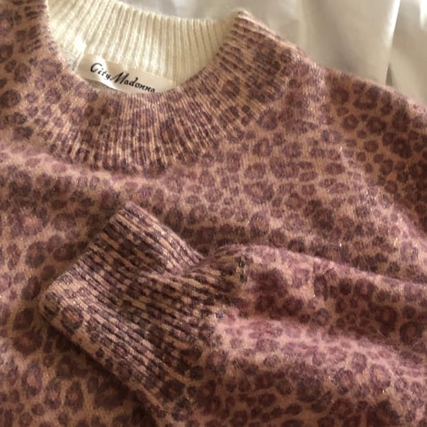 핑크 레오파드 울 니트