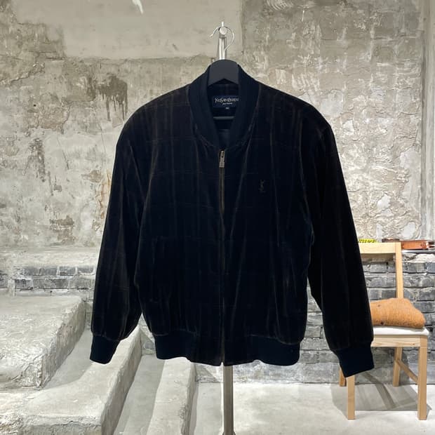 이브 생로랑 뿌르 옴므 다크 브라운 로고 체크 벨벳 자켓