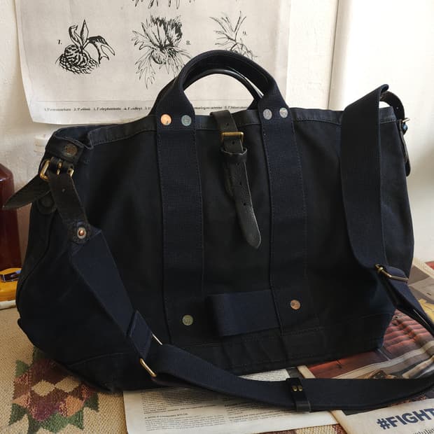 90s 폴로 퍼플라벨 캔버스 레더 토트백 블랙