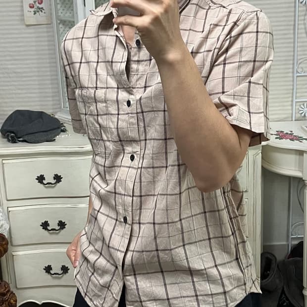 빈티지 초코 브라운 TNC 서프 디자인 체크 반팔 셔츠 892 y2k 스