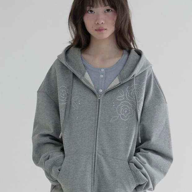 로즈 후드집업 그레이