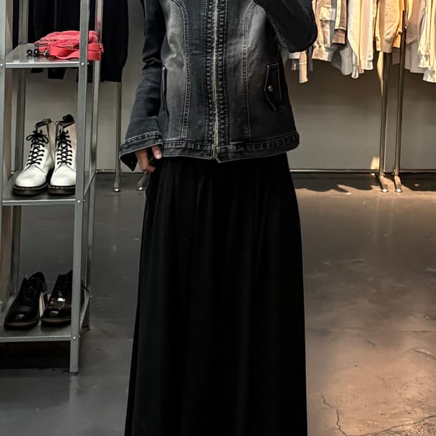 마이모 하이넥 빈티지 워싱 흑청 슬림핏 데님자켓 A3804