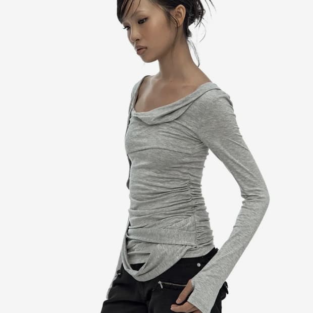 카시코 Drape Asymmetric Long Sleeve Gray