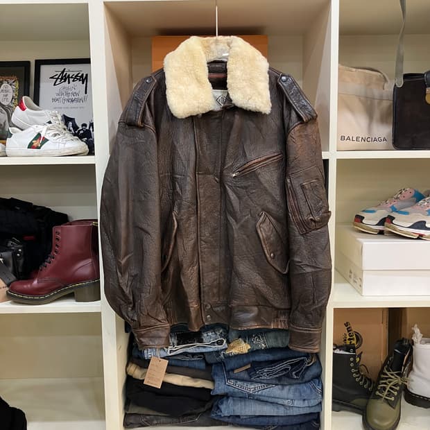 VTG 빈티지 브라운 무스탕 레더 자켓 L