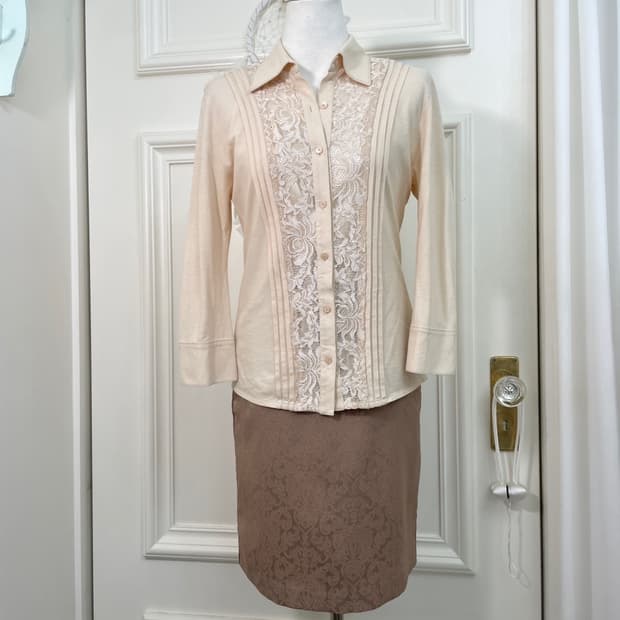 coral lace cotton spring shirt(size-40)