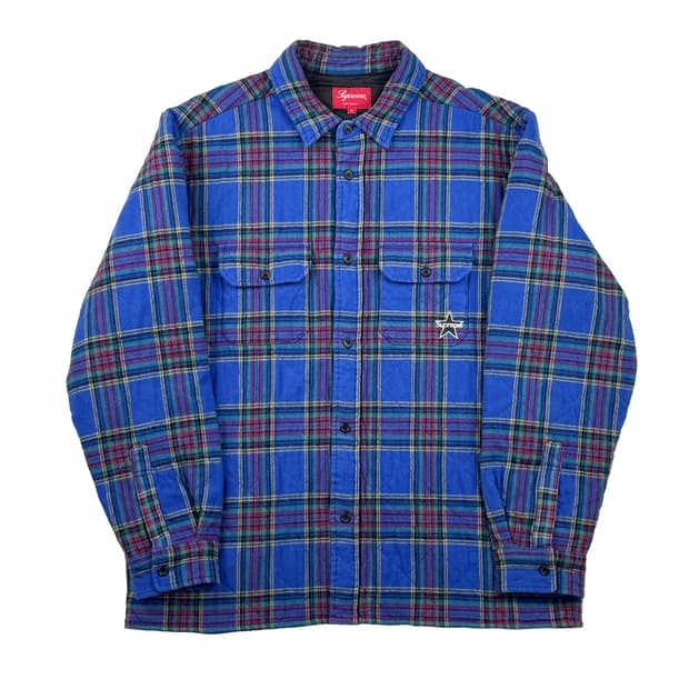 슈프림 퀼티드 플래드 플란넬 셔츠 더스티 로얄