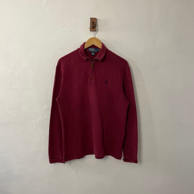 폴로 버건디 반집업 니트 